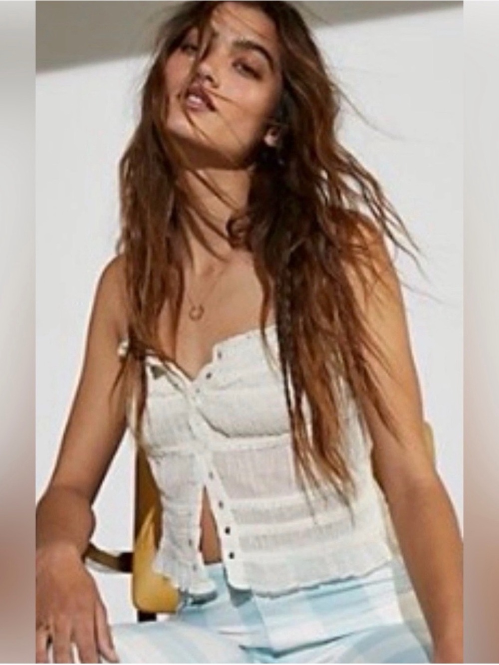 Free People Teal Smocked Button-Front Cami
